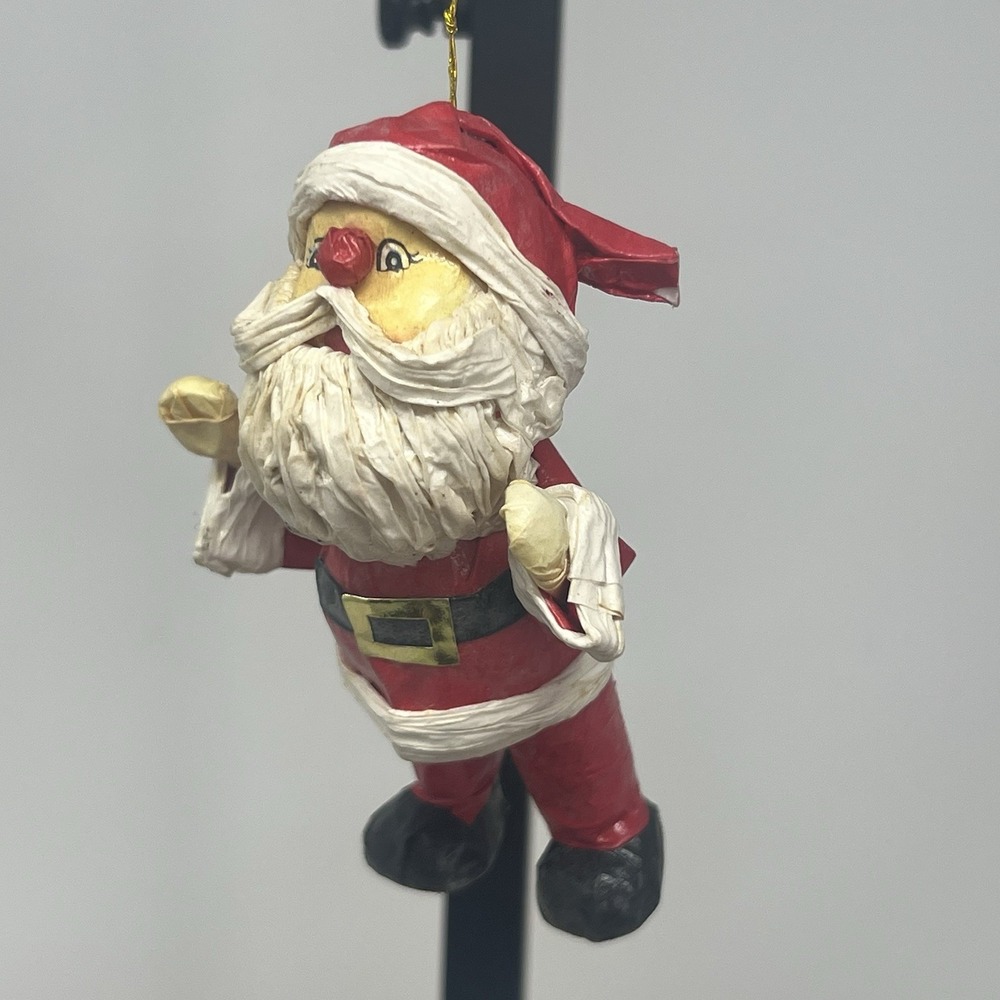 Vintage Paper Mache Santa Hollow‎ Figurine Christmas Decoration 4" Ornament